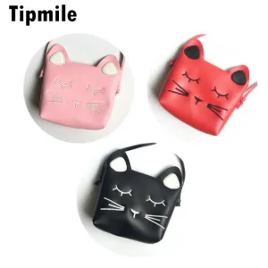 2017 New Arrival Children Cat Embroidery Messenger Bag Baby Girls Cat Ear Coin Purse Red Cute Decoration Bags for kids Gifts