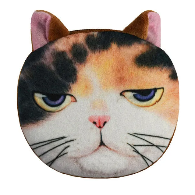 2017 New Cartoon Coin Wallet For Children 3D Cute Cat Face Coin Purse Female Money Storage Pouch Women Zipper Coin Bag