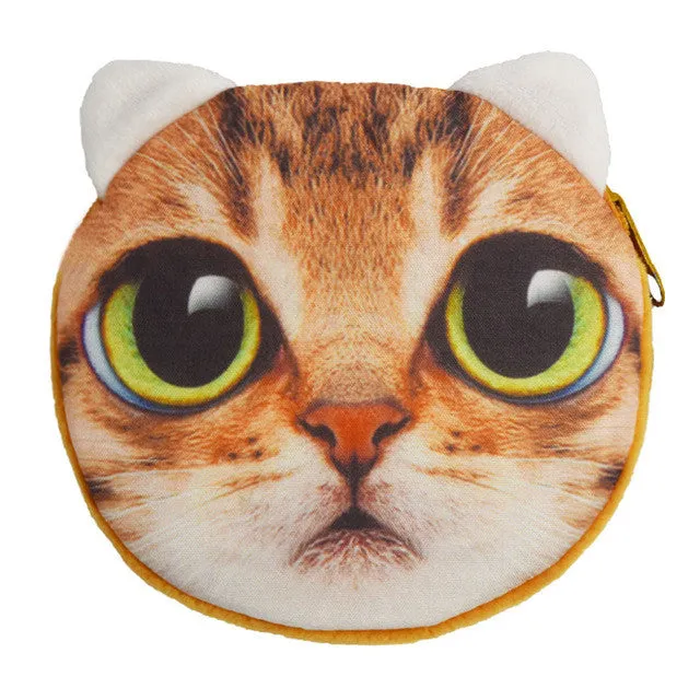 2017 New Cartoon Coin Wallet For Children 3D Cute Cat Face Coin Purse Female Money Storage Pouch Women Zipper Coin Bag