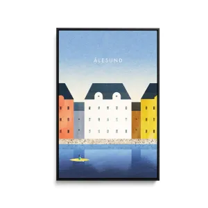 Aalesund by Henry Rivers - Stretched Canvas Print or Framed Fine Art Print - Artwork- Vintage Inspired Travel Poster