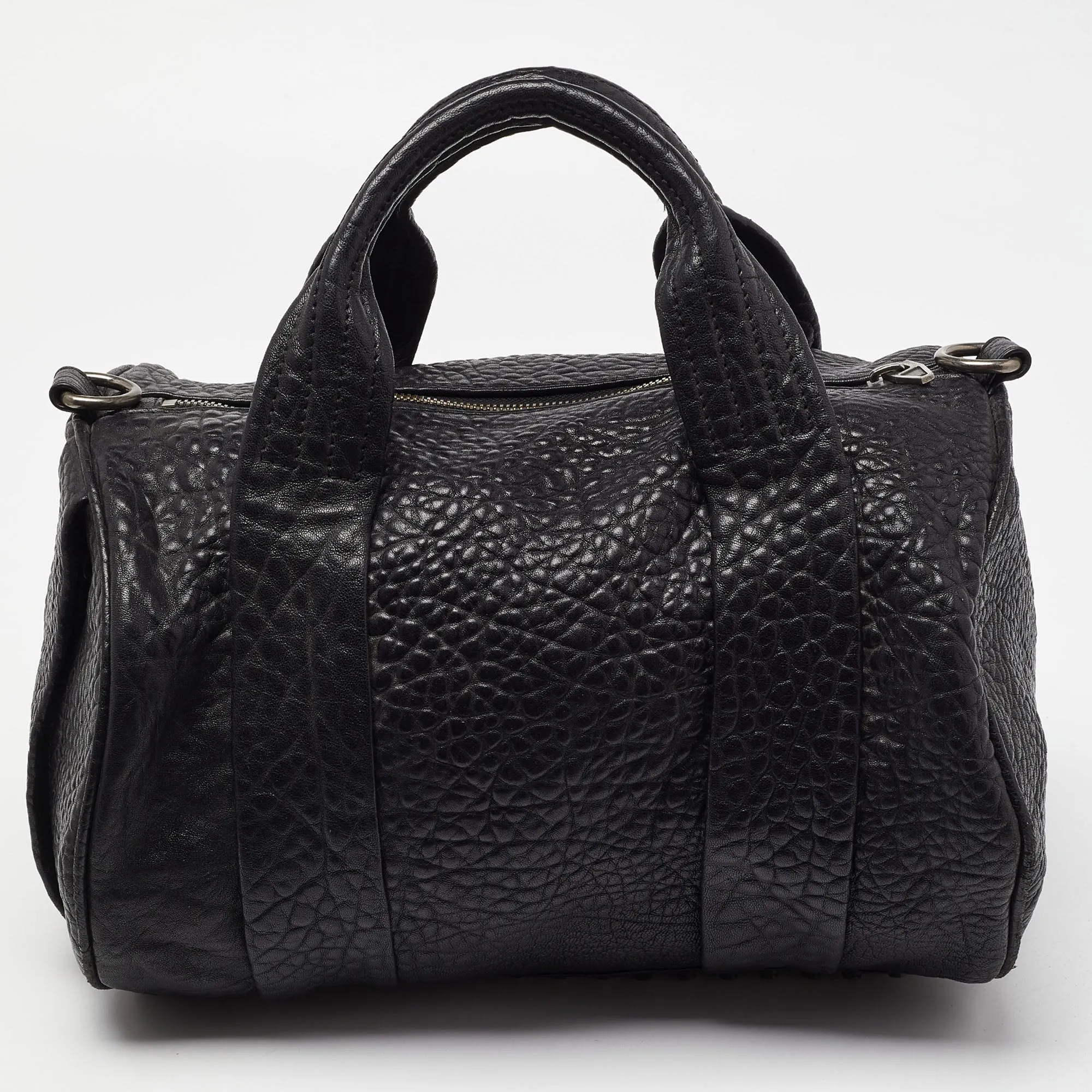 ALEXANDER WANG Black Pebbled Leather Rocco Duffle Bag