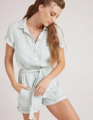 Bella Dahl - Rolled Hem Utility Romper in Spring Mint