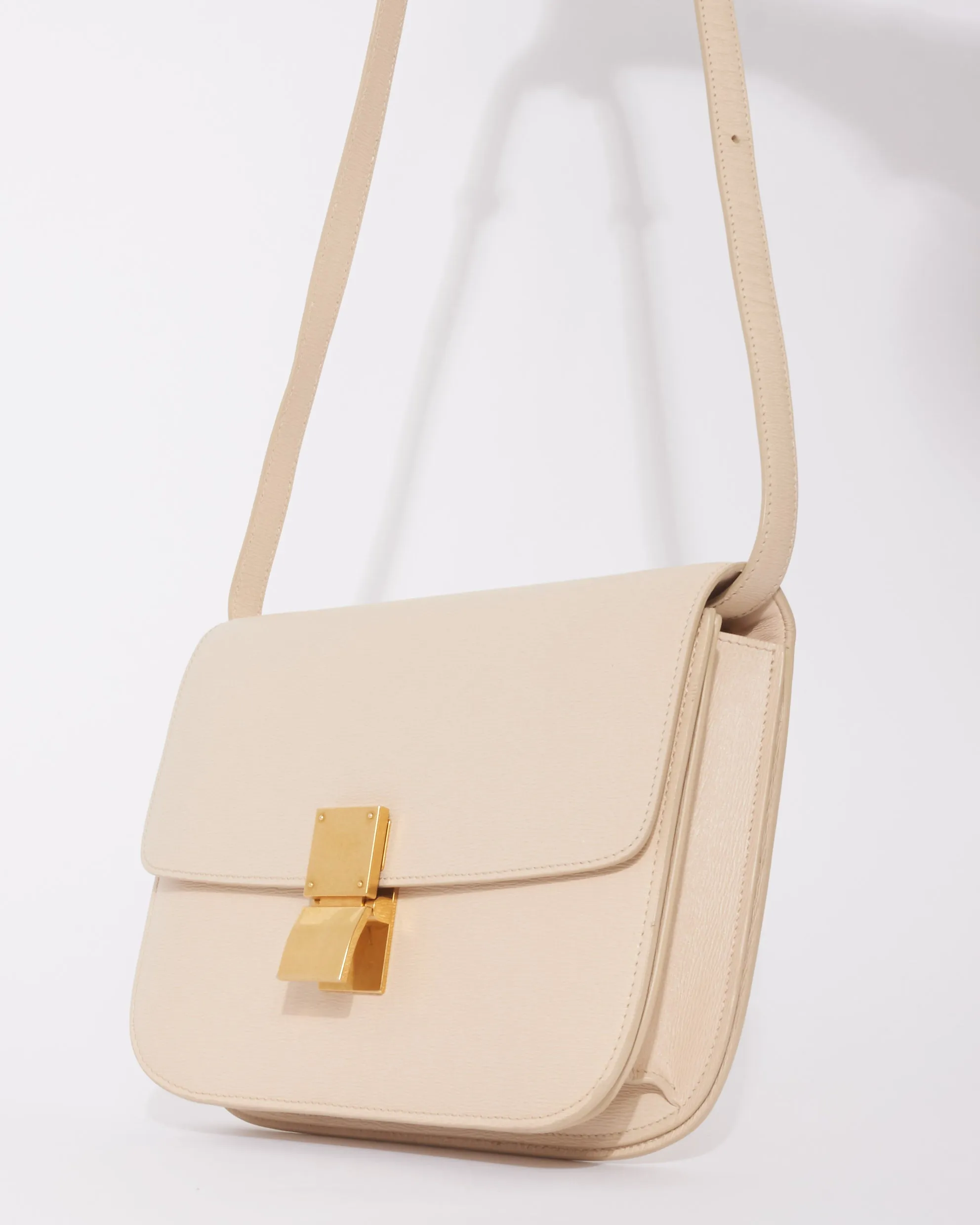 Celine Light Beige Calfskin Leather Box Bag