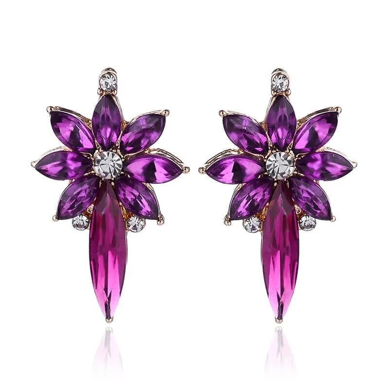 Colorful Crystal Stone Flower Piercing  Stud Earrings