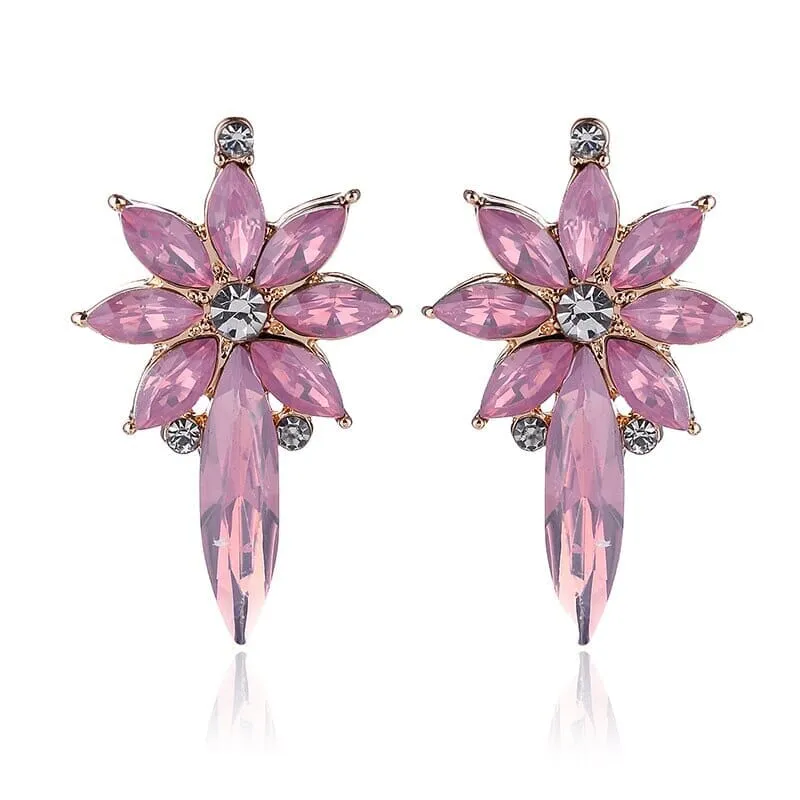 Colorful Crystal Stone Flower Piercing  Stud Earrings