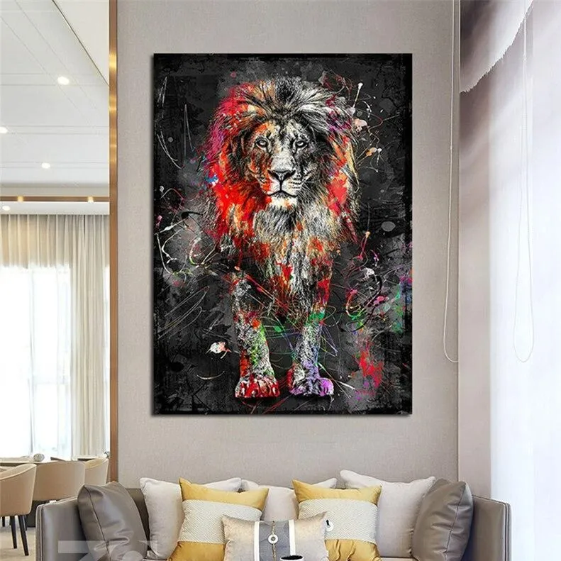 Custom Wallpaper Mural Abstract Colorful Lion Painting (㎡)