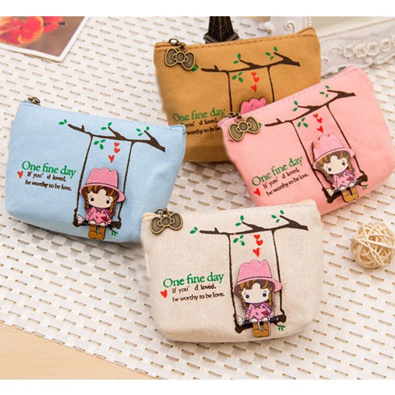 Cute Canvas Coin Bag Lovely Girls Purse Small Zipper Wallet Card Purse Zip Key Case Money Bag Coin Purses Carteira Feminina