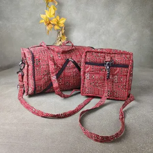 Expandable Travel Bag Maroon Colour with Kalamkari Printed Design.