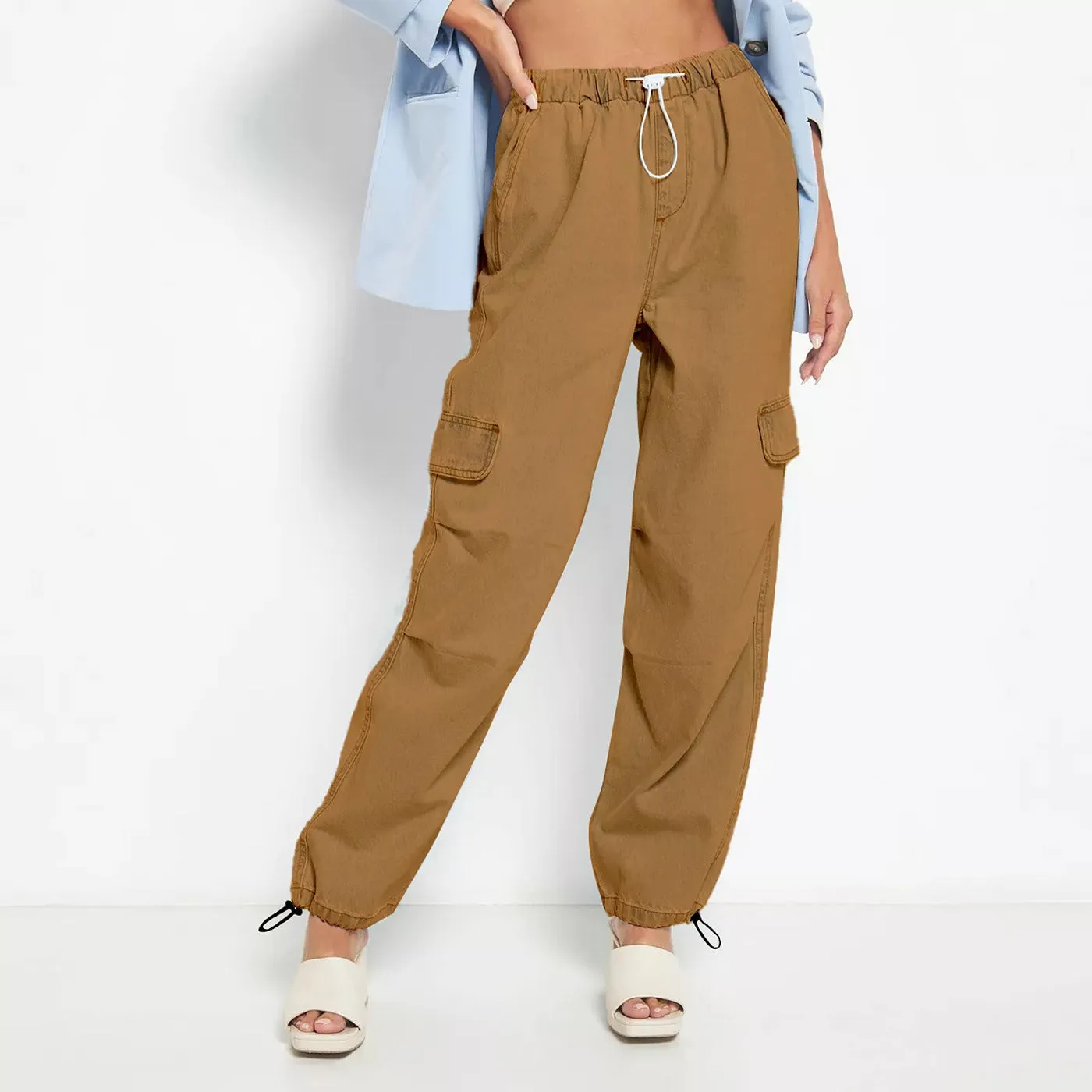 Khaki Wide Leg Cargo Jeans