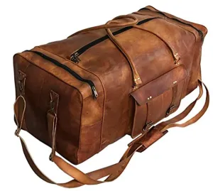 Large Leather 32 Inch Luggage Duffel Weekender Travel Overnight Carry One Duffel Bag For Men