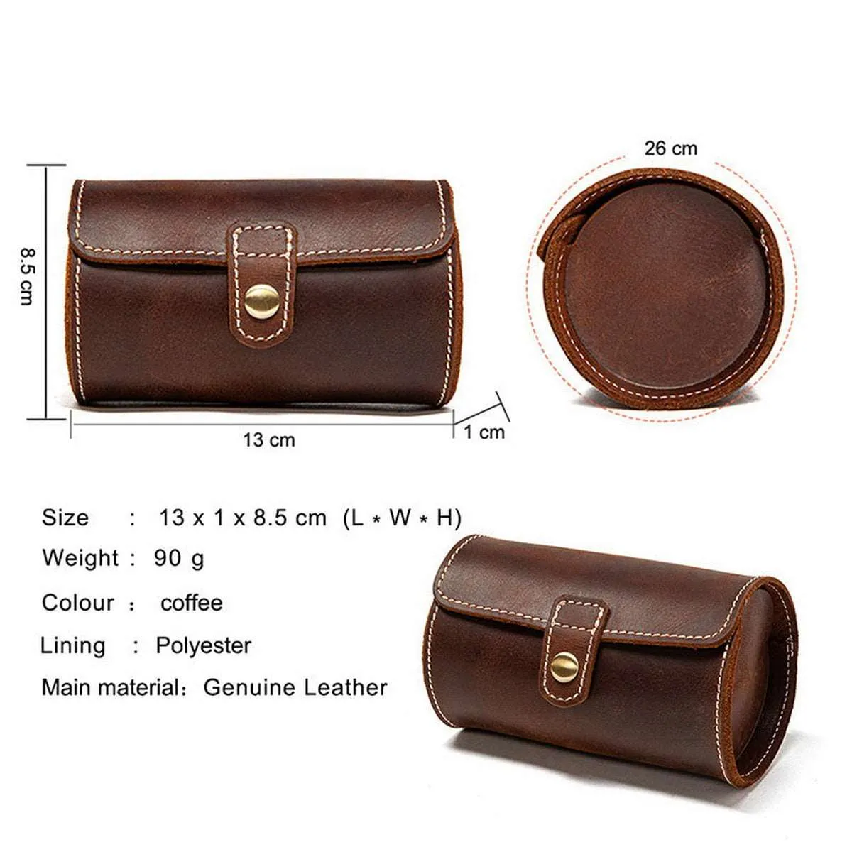 Luxury 2 Watch Travel Case Made of Genuine Cowhide Leather