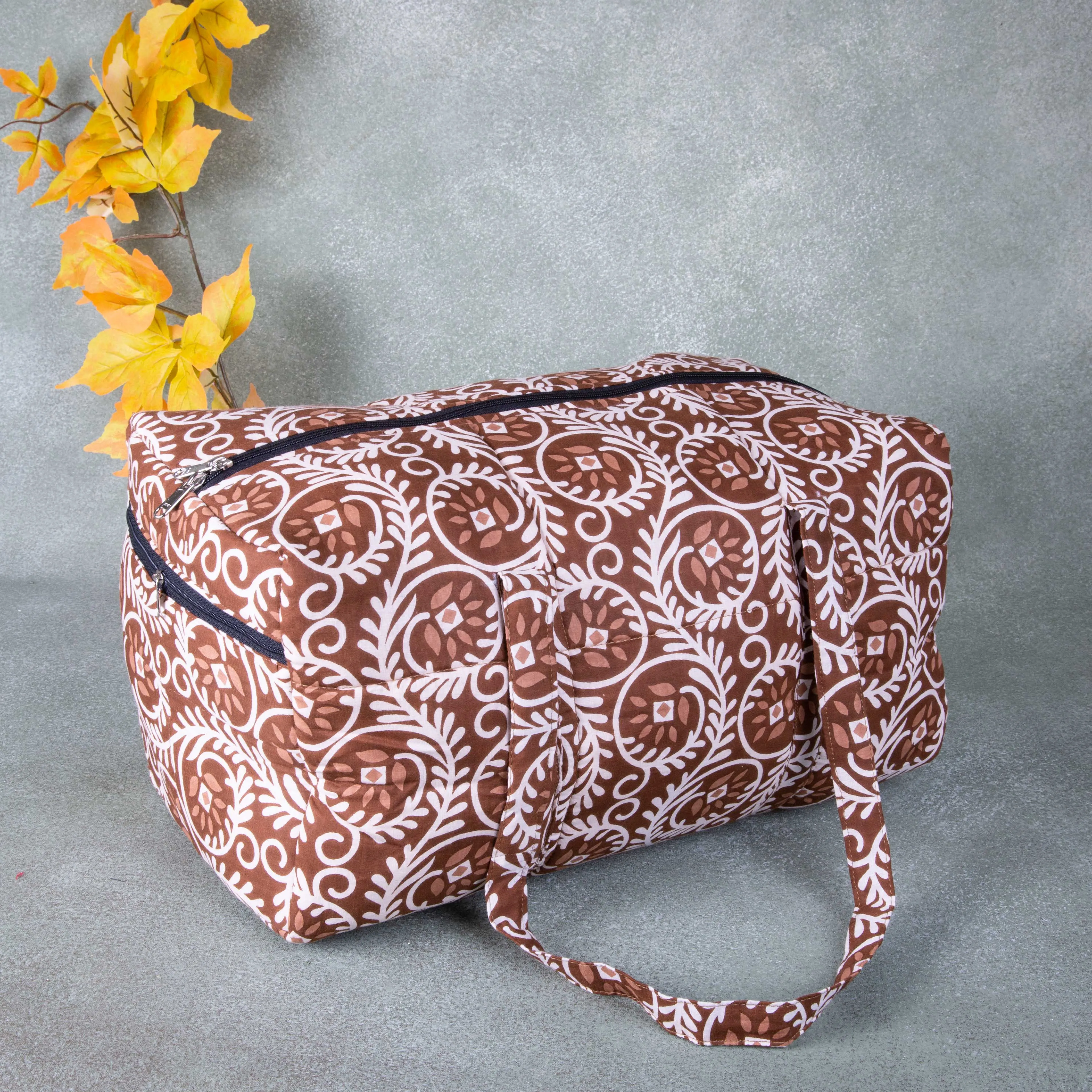 Rectangle Travel Bag Brown Colour With white Prints.