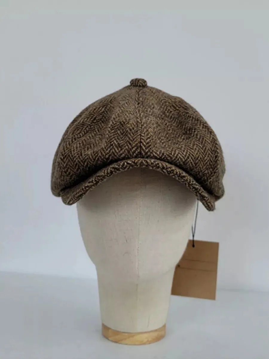 Vintage Octagonal Cap Herringbone Wool Beret - Unisex Hat