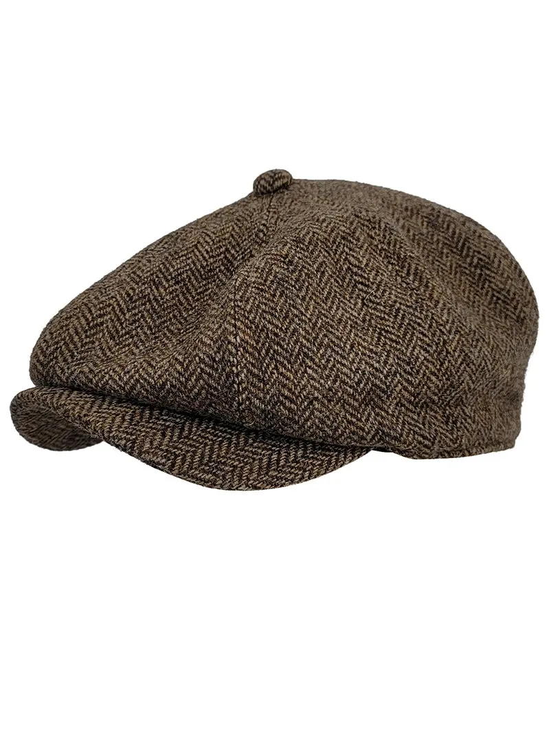 Vintage Octagonal Cap Herringbone Wool Beret - Unisex Hat