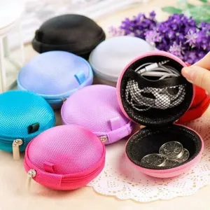 XZHJT Fashion Portable Mini Round Silicone Coin Purse Bag For Earphone SD Cards Cable Cord Wire Storage Key Wallet 8x5cm